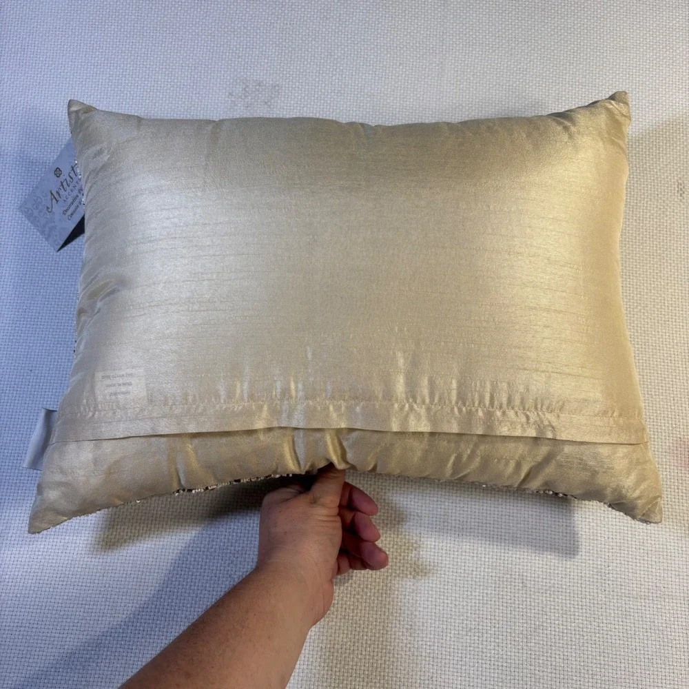 Artistic Accents Beaded Sequin Decorative Lumbar Pillow Champagne Gold 14x20*NWT